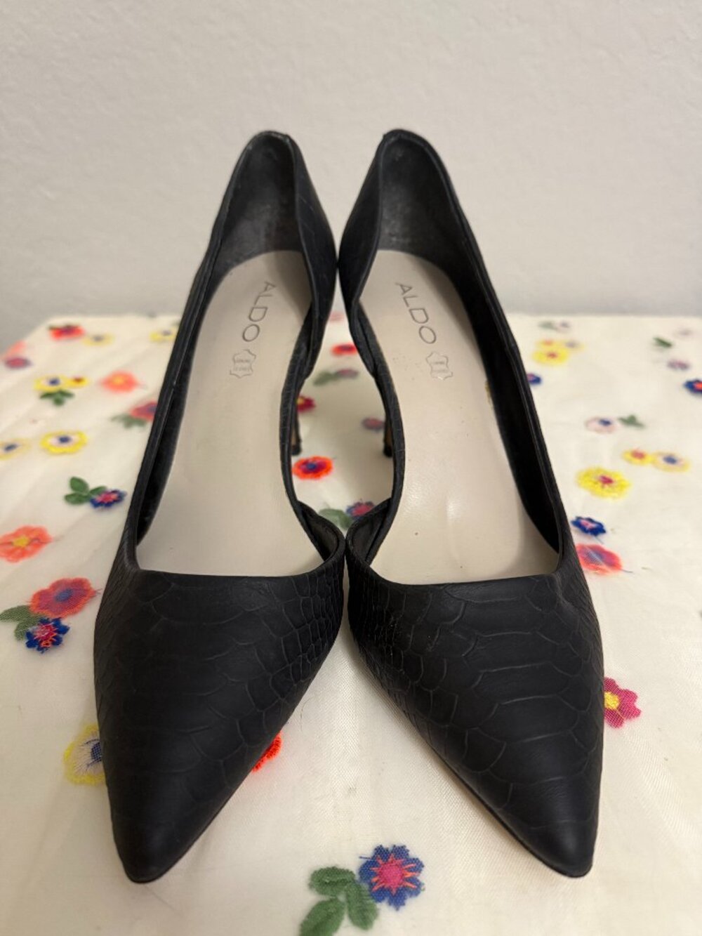 ALDO Black Snakeskin Pointed Heels
